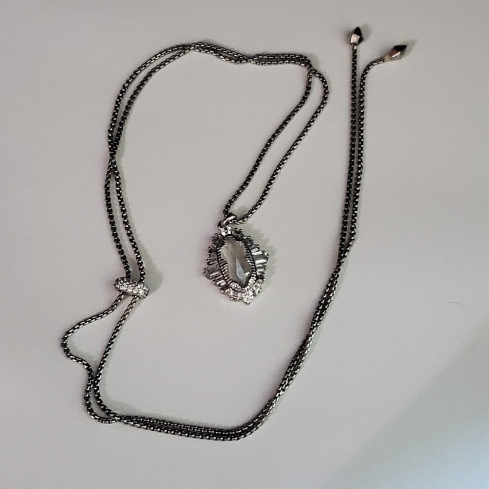 Kendra Scott Kapri Rhodium Plated Slider Necklace Marquise Clear Crystals